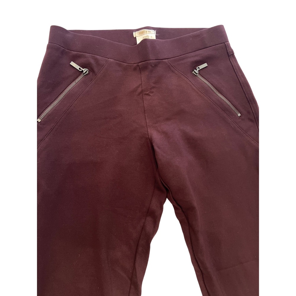 Matty M Womens Zip Ponte Leggings Deep Merlot Burgundy Slim Fit Pants